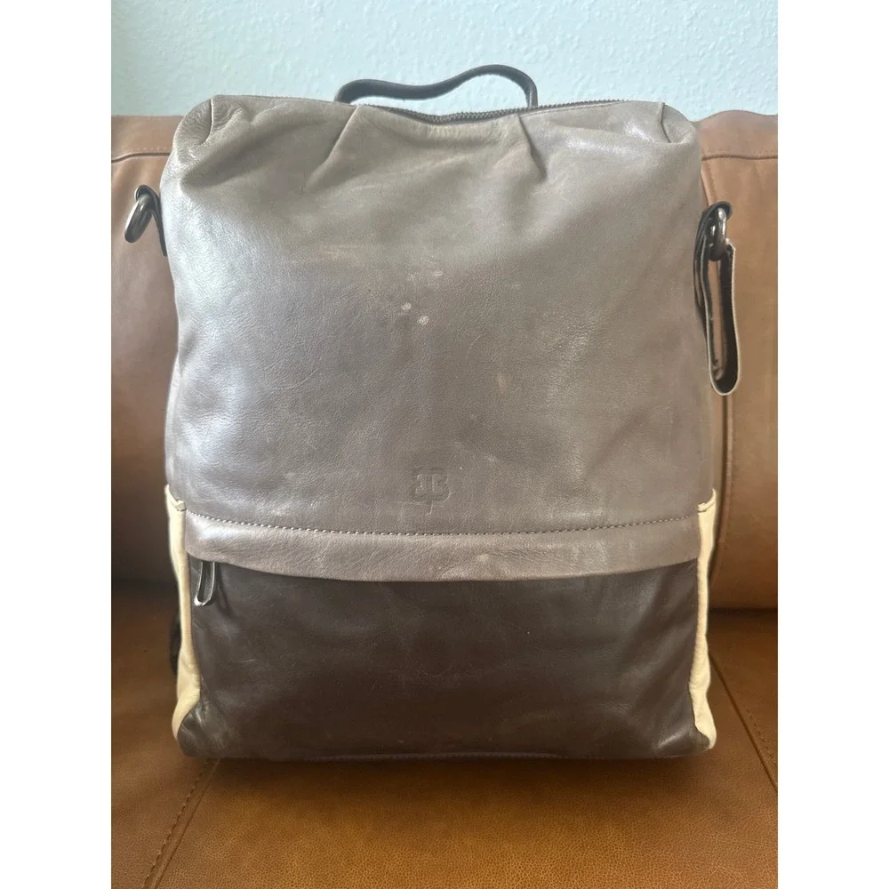 Betabrand Leather Convertible Backpack Messenger Laptop Bag W1270-TBK Taupe